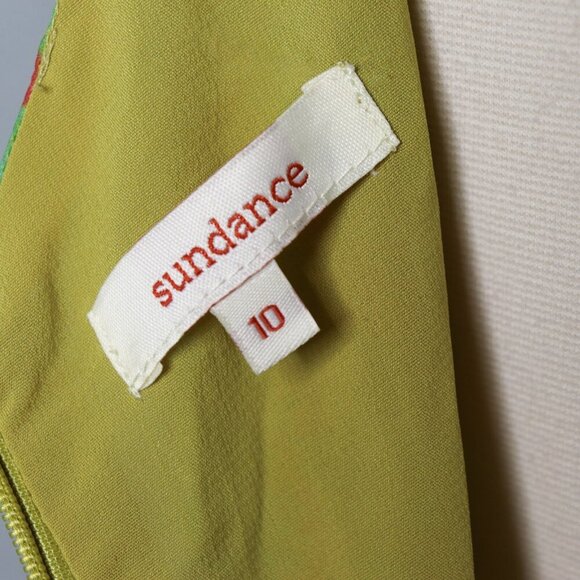 Sundance 100% Silk Fit & Flare Dress Size 10 Green Watercolor Floral Sleeveless - Picture 3 of 16
